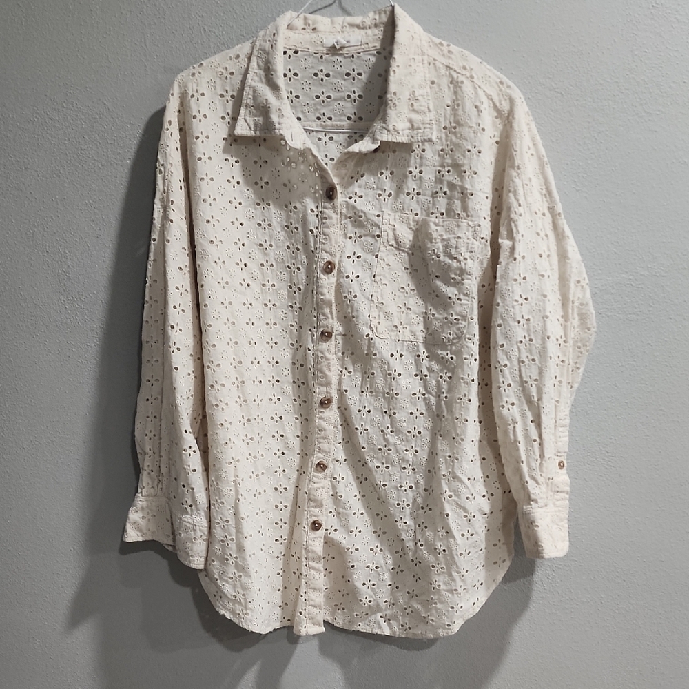Maurices Beige Button Down Eyelet Shirt